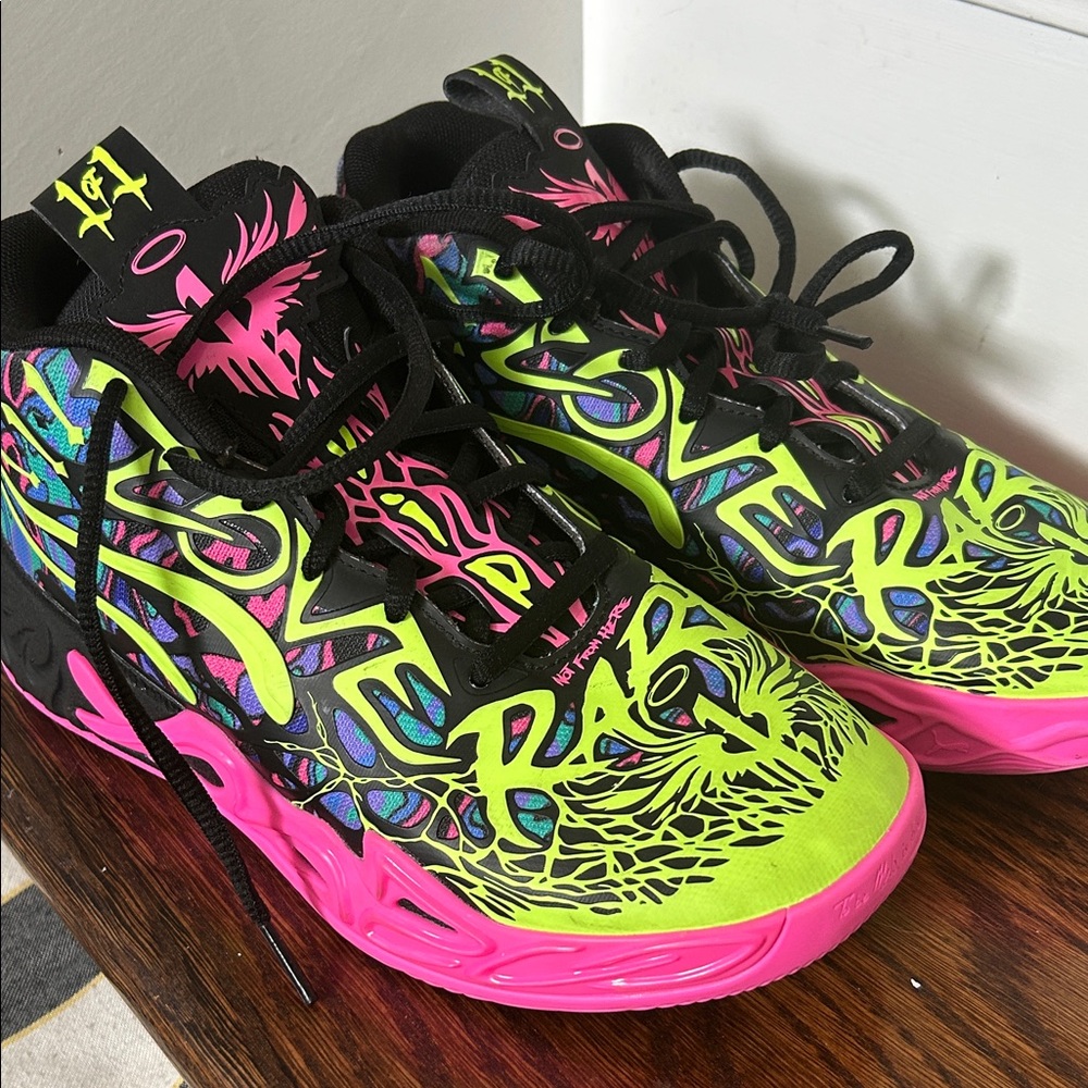 Puma Lamelo Basketball Shoes Grafiti Sneakers in Neon Pink and Yellow